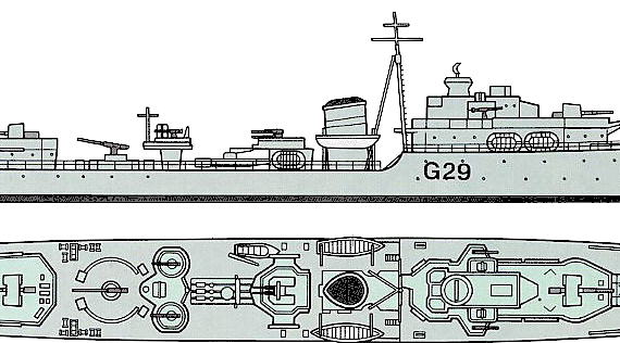 HMS Offa G29 [Destroyer] - drawings, dimensions, figures